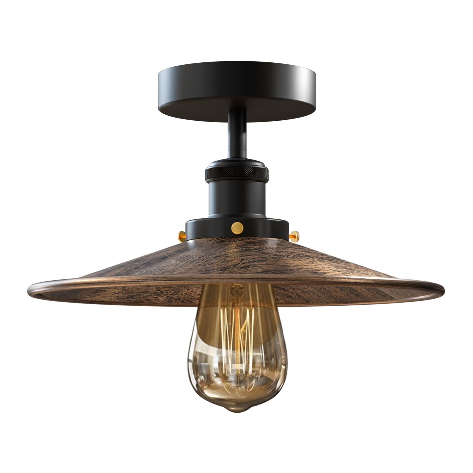 DC VOLTAGE Vintage Semi Flush Ceiling Light Industrial Chandeliers Ceiling Light with 22cm Brushed Copper Metal Lampshade E27 Ceiling Lighting Fixture for Kitchen Hallway Bedroom Living Room