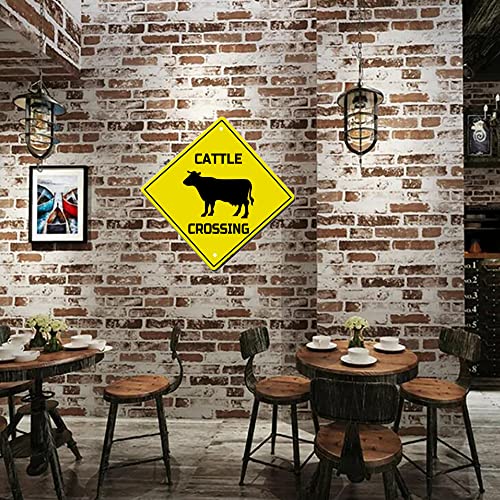 Image of Cattle Crossing Sign Funny Novelty Metal Tin Sign for Bar Club Country Home Coffee Shop Indoor& Outdoor Decor Yellow Street Sign 12X12inch | Fit to Bar Club Country Home Coffee Shop Indoor& Outdoor Use