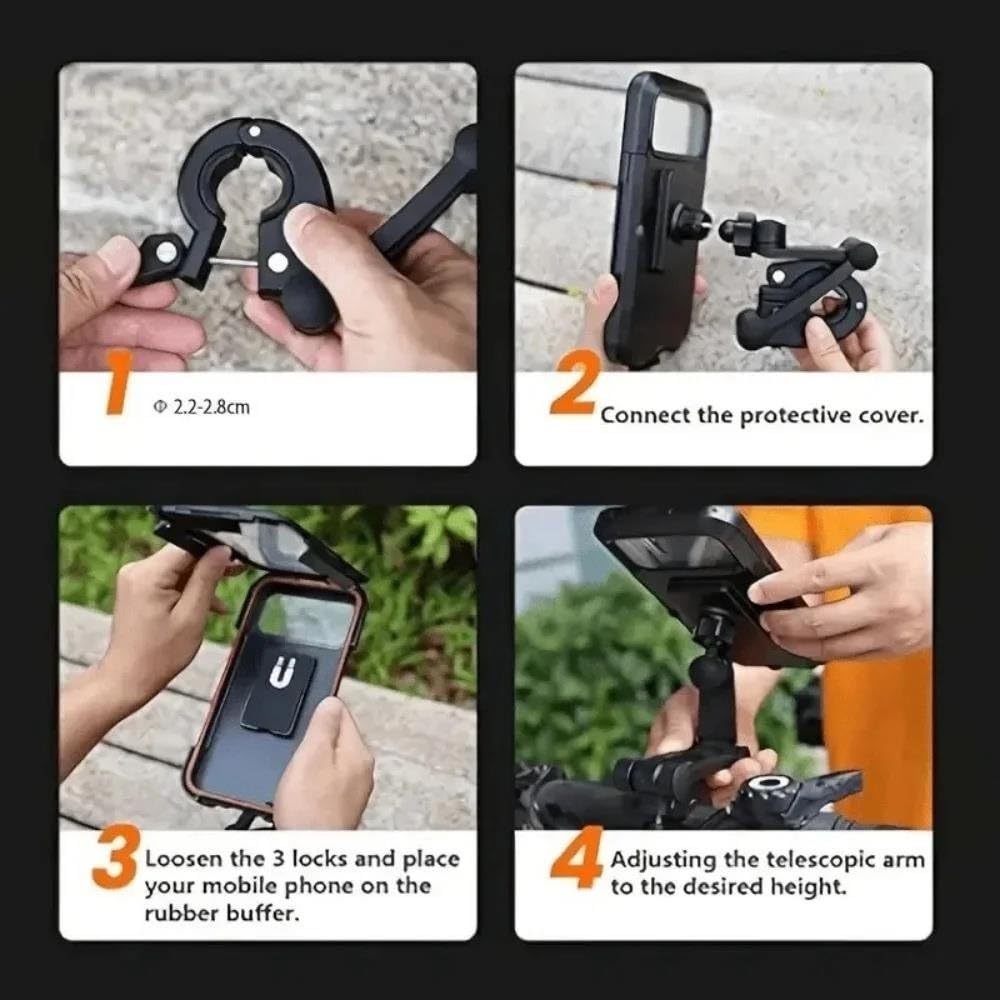 Supporto Telefono Bici/Moto Regolabile 360° Rotante Impermeabile Anti-Urto Supporto Telefono Schermo Tattile Retrattile