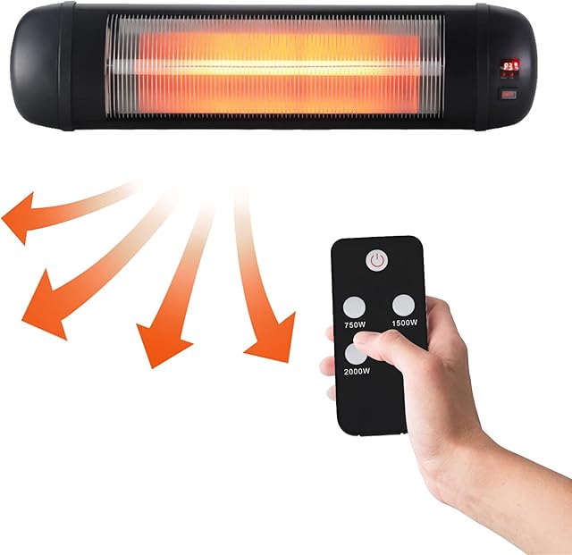 BTGGG Infrared Heater 650/1350/2000W Halogen Heating Wall Mounted Patio Heater Outdoor Heater Electric Remote Control Space Heater for Indoor Garden Home Office