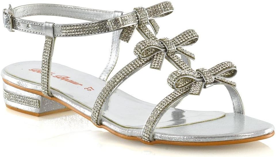 ESSEX GLAM Womens Thong Flat Sandals Ladies Silver Diamante Bow Sparkly Strap Holiday Shoes 10 B(M) US