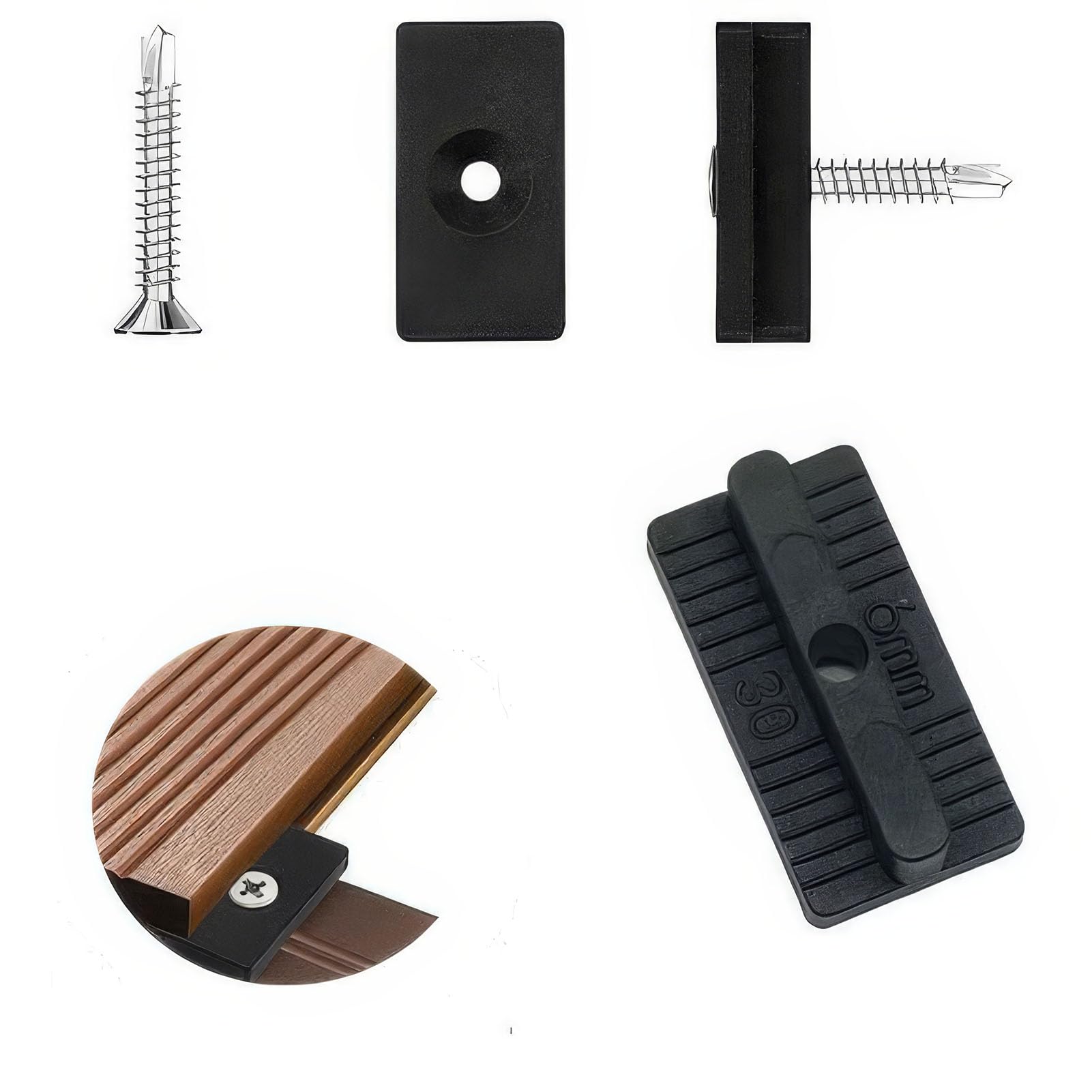 Composite Decking Clips with Stainless Steel Screws 100pcs Set - Hidden Fasteners Accessories for Composite Decking, (PP Material, 6mm)