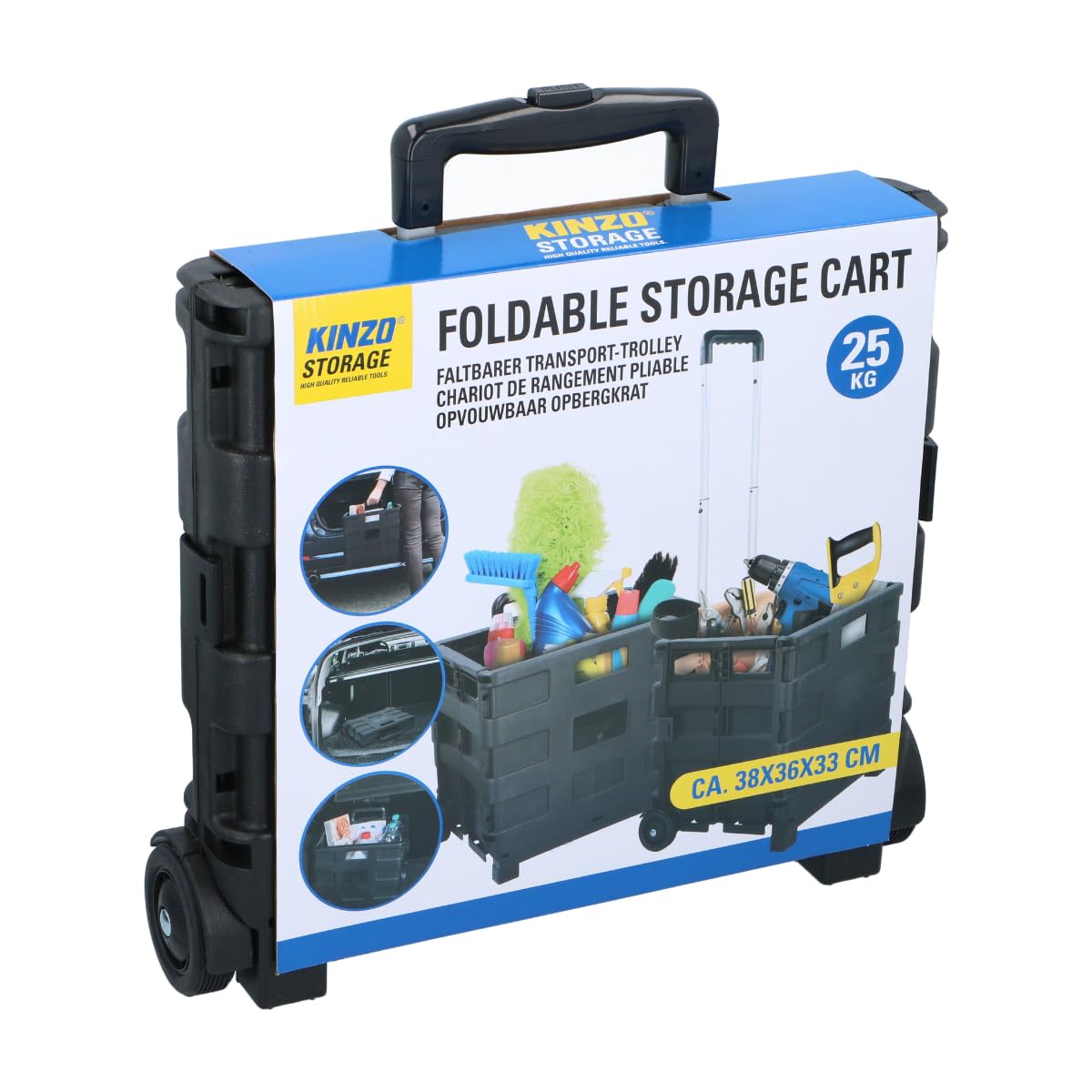 Kinzo Carrito de Compras Plegable - Caja Plegable - hasta 25KG - con Ruedas - Negro