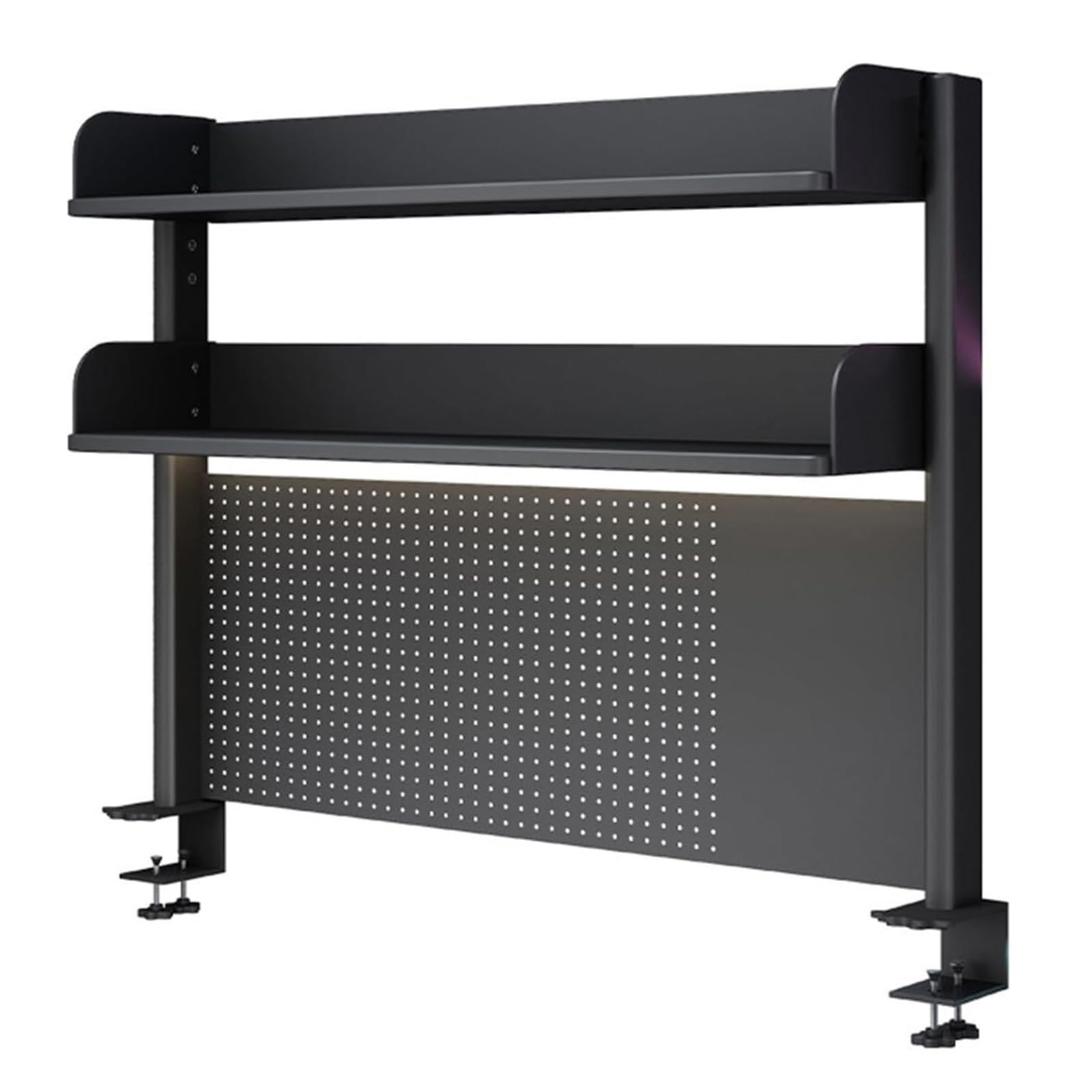 CWCQGH Clamp-On Desk Organizer Shelf, Metal Desktop Storage Unit, 23.6" Pegboard Extension for Home Office, Adjustable Clamp-On Shelving, Black, Efficient Workspace Solution,Black-60cm/23.6