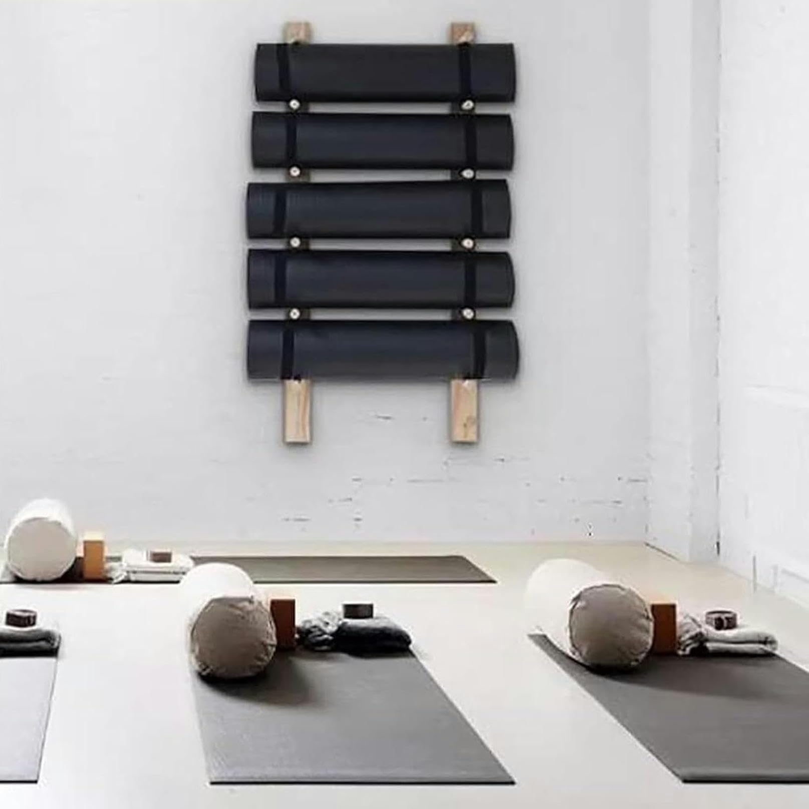 Estante de Almacenamiento para Esterilla de Yoga de Madera para Colgar en la Pared, Organizador de Gimnasio, Estante de Almacenamiento Colgante Comercial para Sujetar Rodillos de Espuma