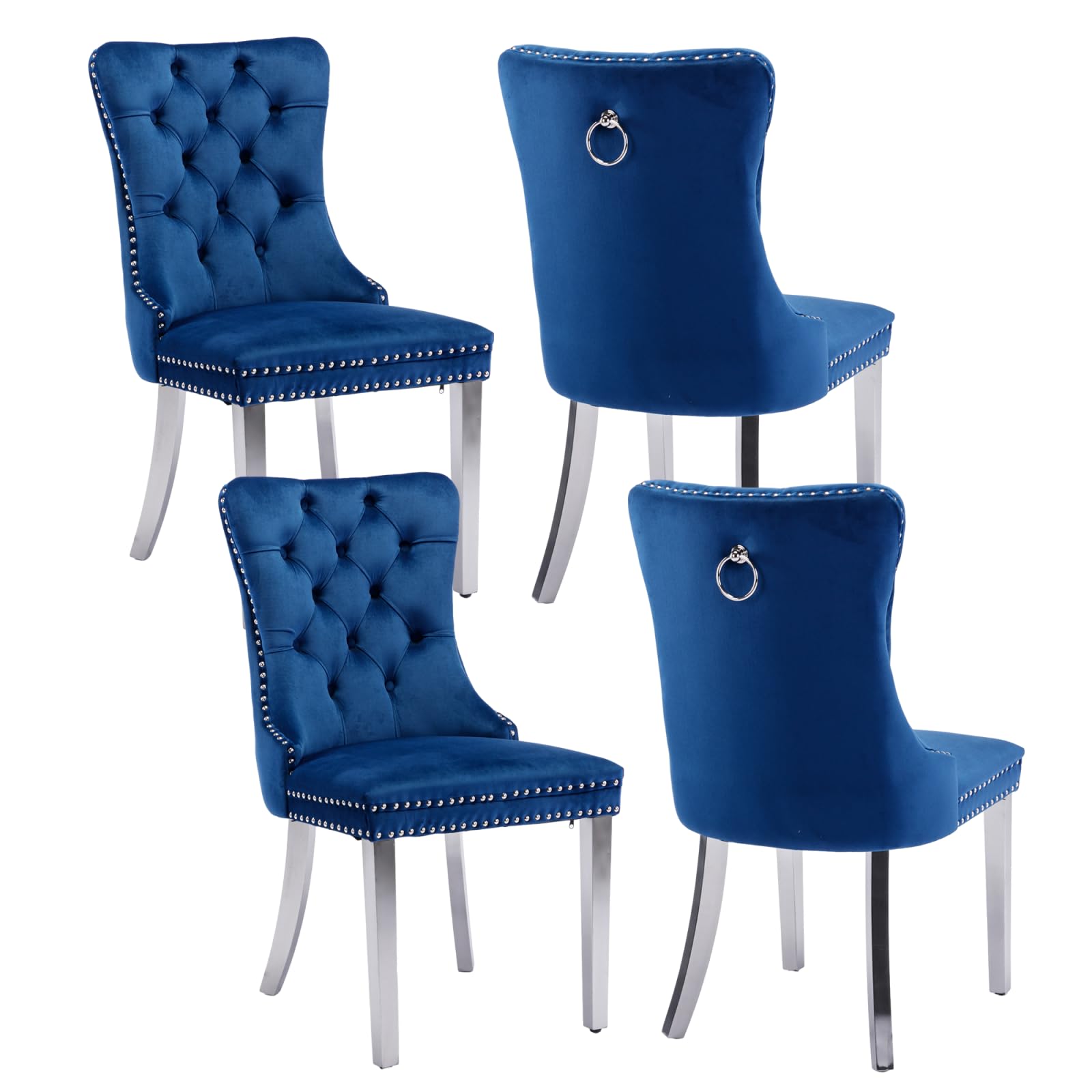 Rhomtree Dining Room Chairs with Velvet Fabric Dining Chairs with Chrome Stainless Steel Plating Legs, Backrest and Button Velvet Fabric Design,Luxury