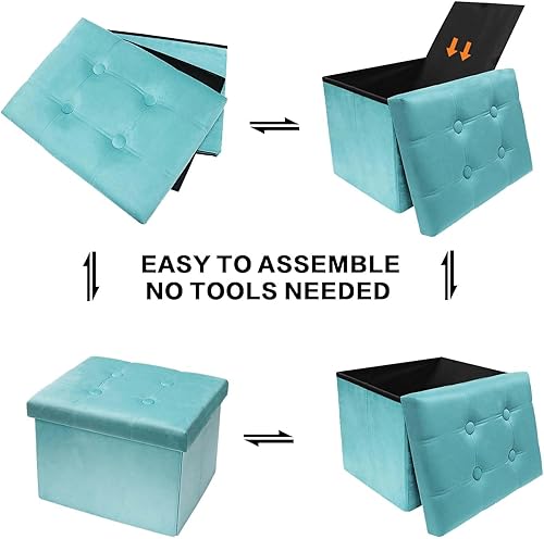 Miniatura 6 de AmasSmile Taburete otomano de almacenamiento, reposapiés de terciopelo de 17 pulgadas, taburete otomano corto, pequeño almacenamiento otomano