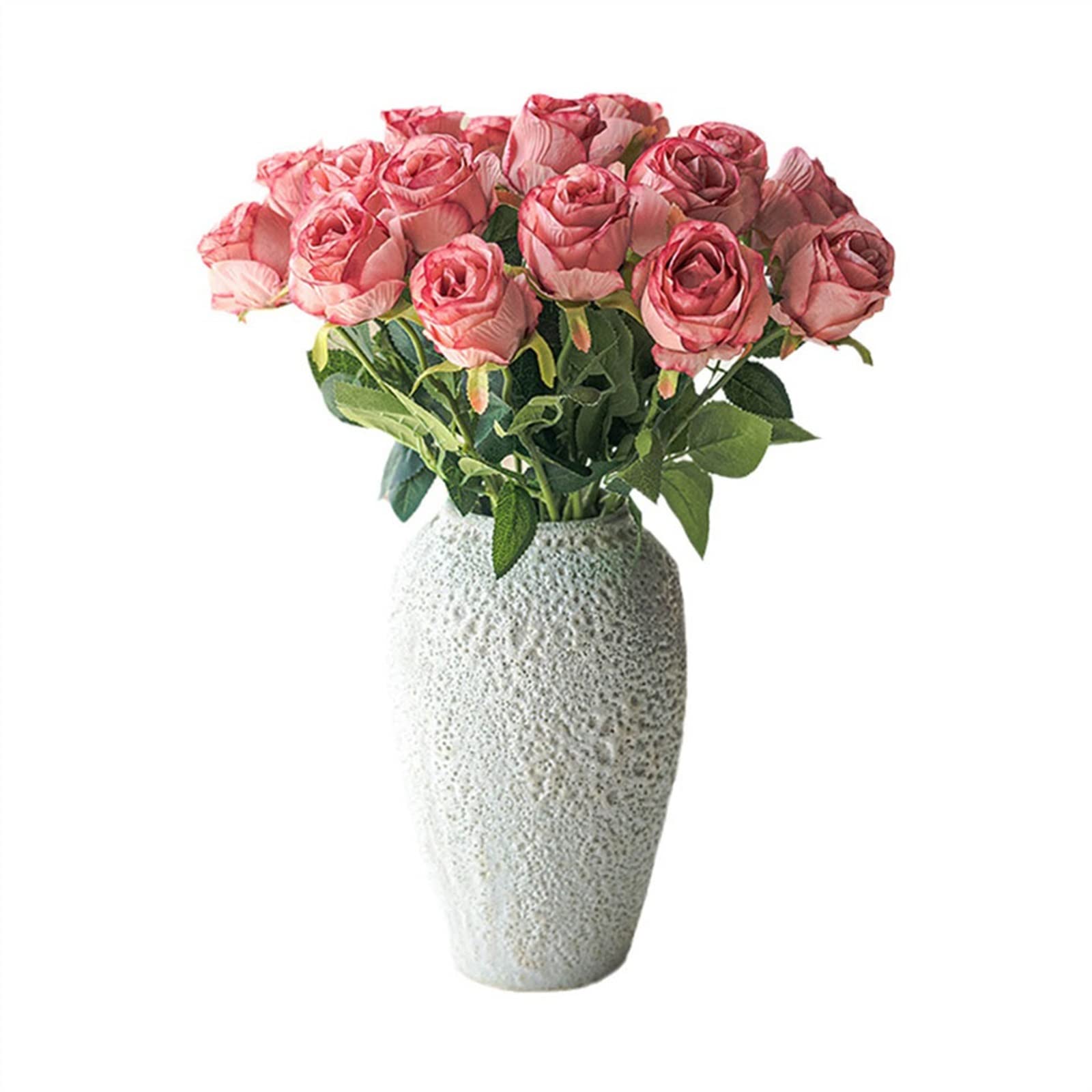 DFGHNBVC Artificial Flowers Pink Roses Simulation Flower Arrangement Fake Flower Bouquet With Ceramic Vase Dining Table Decoration Wedding Decoration Fake Flowers,Grey B