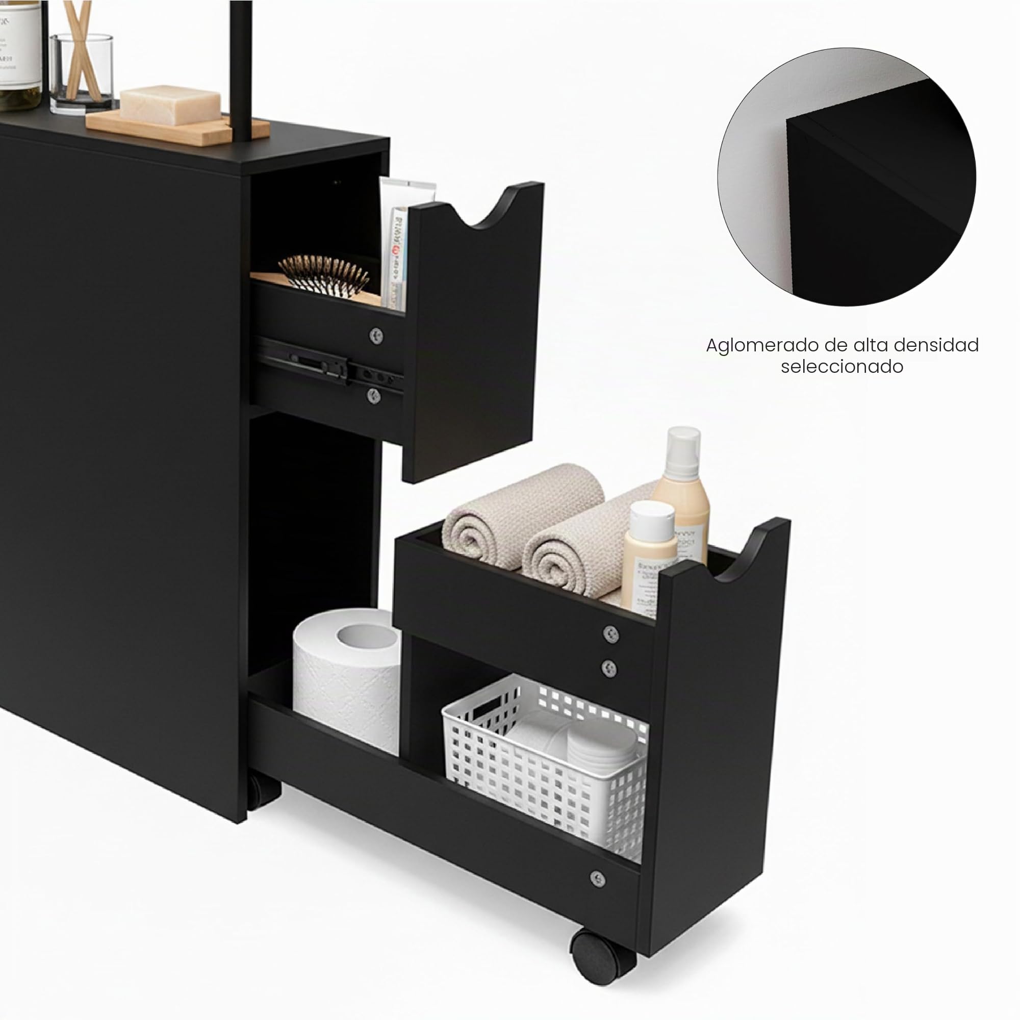 Baroni Home Columna de baño que ahorra espacio, mueble alto con estantes abiertos y cajones, multiusos, columna moderna para baño, cocina y dormitorio, 30 x 30 x 180 cm, 3 estantes y 2 cajones, color