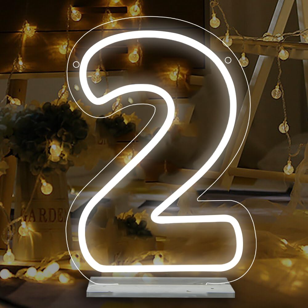 ATTNEON Number 2 Neon Sign,Led Light Up 2 Numbers Neon Lights for Wedding,Birthday,Party,Anniversary,Home Number Two Light, Number Gifts,Bar Decor,Size 11.8 * 8.27 inches?JTLD104?
