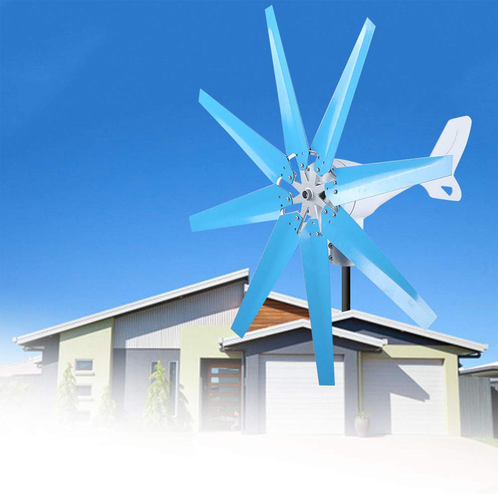 Aerogenerador Azul de 10 Aspas, Generador de Viento de Imán Permanente de CA Trifásico con Controlador, Generador de Viento para Uso Marítimo, Doméstico, Agrícola y Barcos,220V