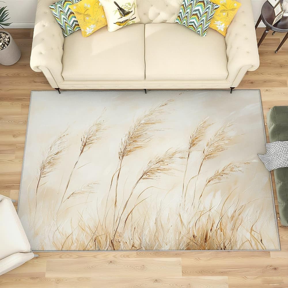 Genérico Flanelowe antypoślizgowe dywaniki do pokoju 140 x 200 cm obraz olejny z trzciną miękki nieblaknący dywan, beżowy dywan do wnętrz do salonu, sypialni, jadalni