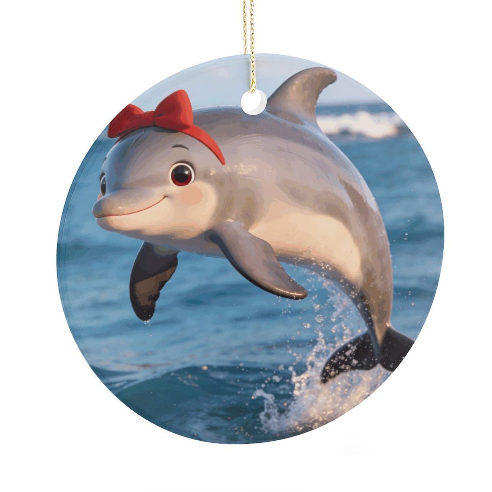 Fodpand Women's Style Cute Dolphin Gift Ceramic Christmas Ornament,Wall Hanging Decor Windows Hanging Decor Best Friend Birthday Gifts, Friendship Gifts Car Hanging Ornament Gift For Girls, Teachers 2.9 In
