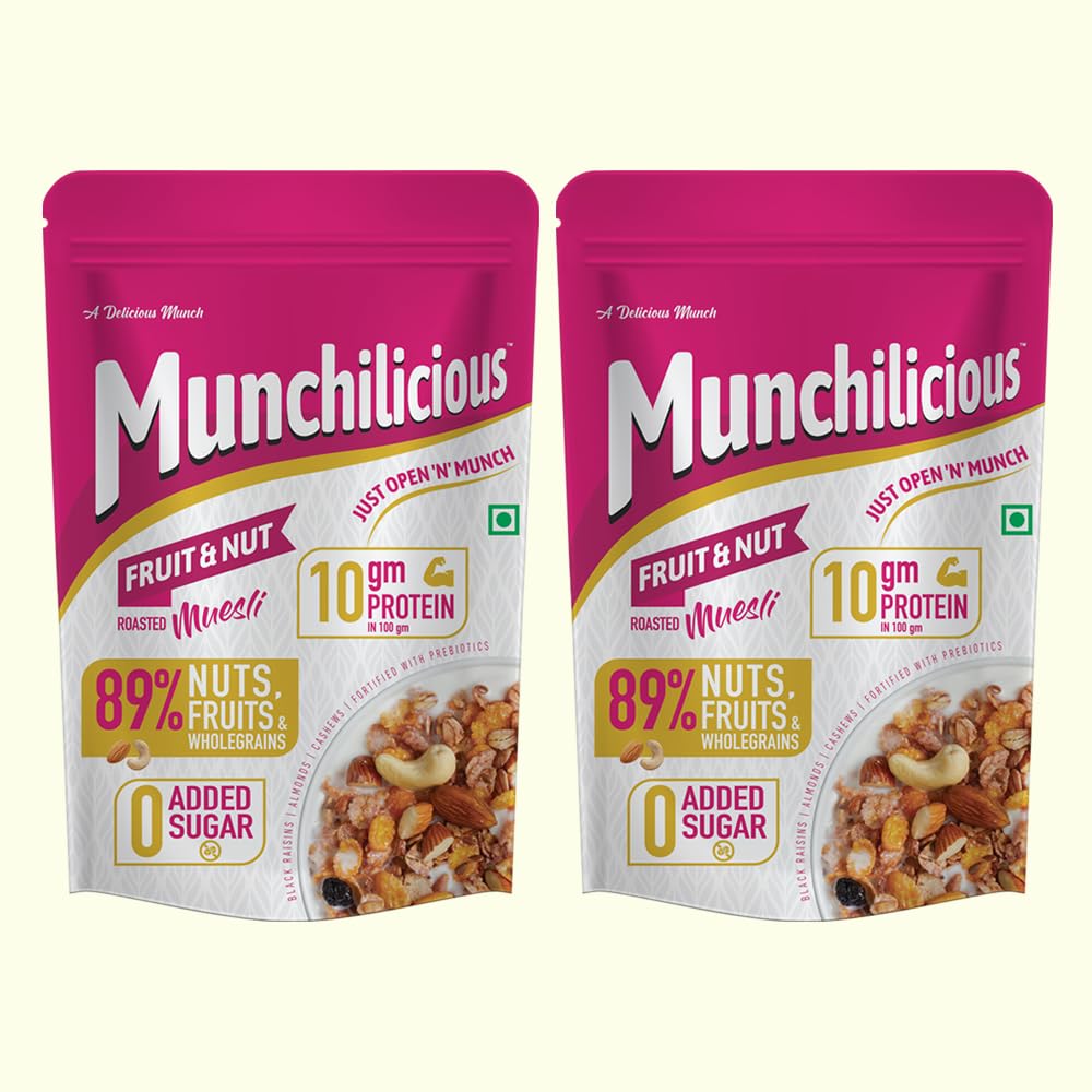 Munchilicious Roasted Muesli Breakfast Cereal Fruit & Nut - 400gm| Pack of 2 | High in Fiber | Ready To Eat Healthy Muesli For Breakfast (350g, Fruit & Nut)-image-27