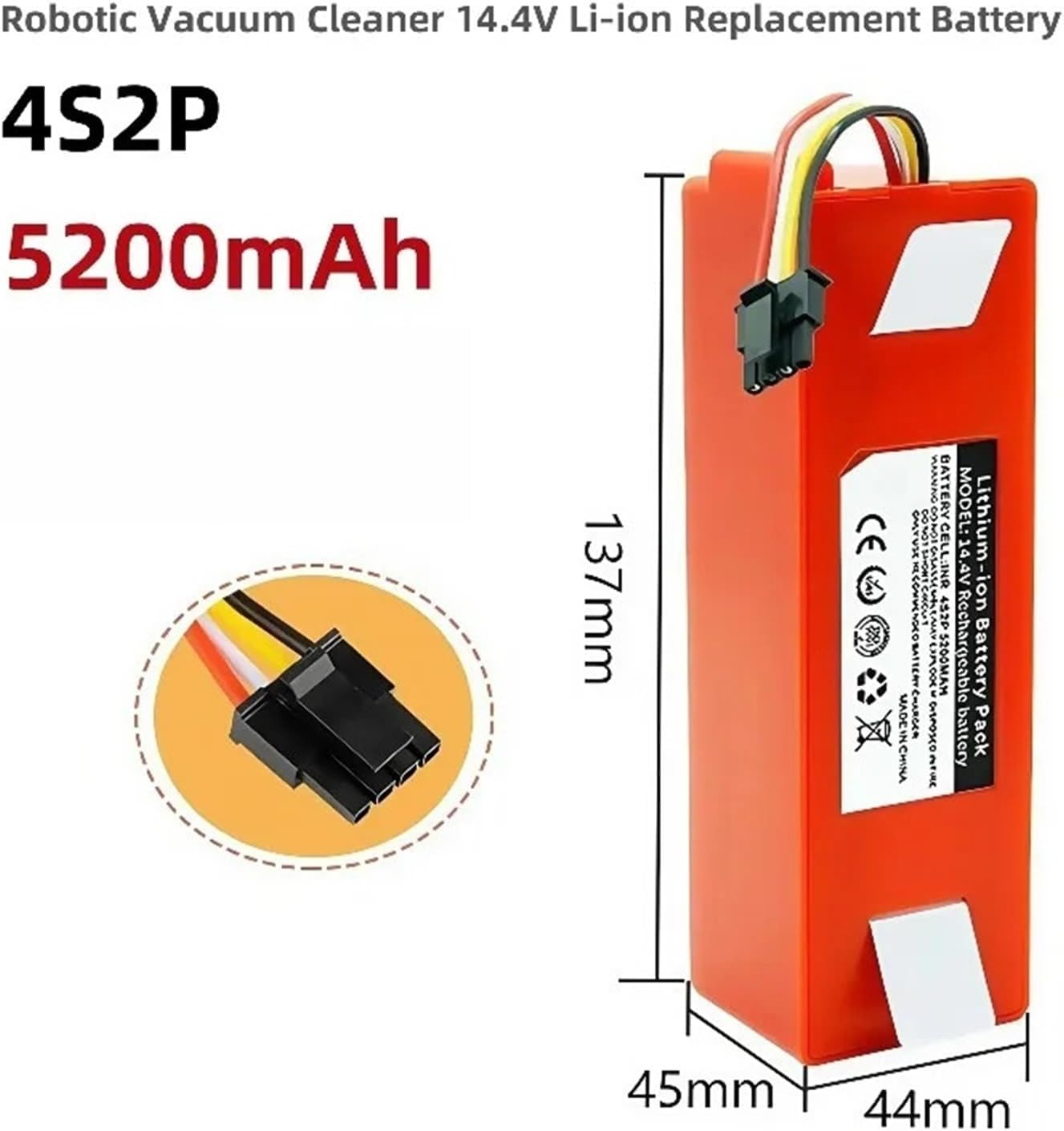 14.4V 5200mAh Battery, Compatible For Mijia, 1S,Compatible For Roborock, S5MAX S6MAXV S7 S75 Robot Vacuum Cleaner