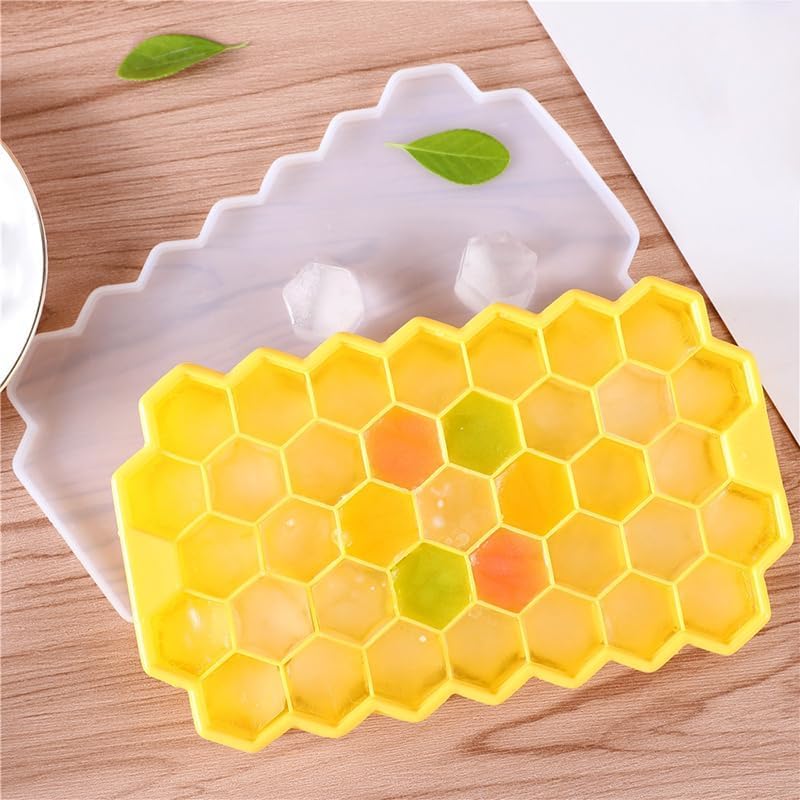 Image of AIG Silicone Ice Cube Trays with Lids - 3 Pack Easy-Release Hexagon Ice Maker for Freezer, Reusable Food-Grade Ice Molds for Cocktail Bar, Whiskey, Iced Coffee & Home Kitchen (Yellow)
