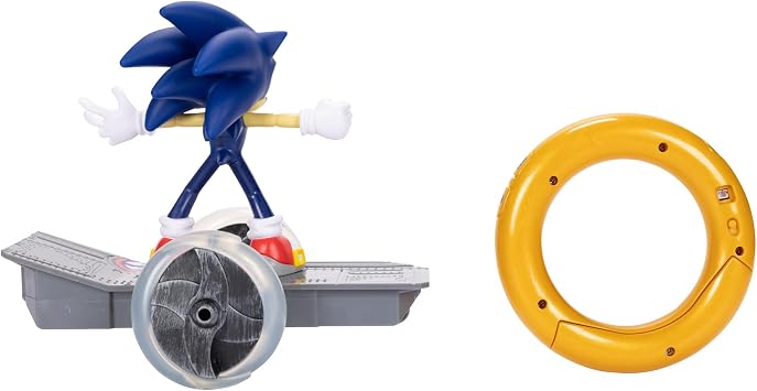 Sonic the Hedgehog Speed RC Vehicle, Includes 6” / 15cm Articulated Sonic Figure, RC Skateboard and Golden Ring Controller To Perform Tricks and Spins, Wheels Light Up With Turbo Mode