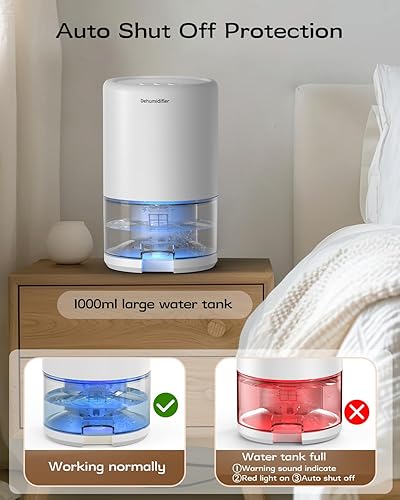 Miniatura 6 de Deshumidificador, deshumidificadores pequeños de 35 onzas para el hogar, baño, dormitorio, armario, ultra silencioso con modo de suspensión, 7 luces