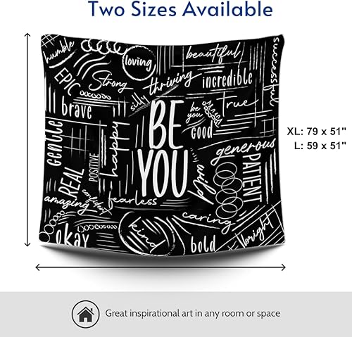 Miniatura 10 de ESLA Tapiz motivacional, tapiz con palabras "Be You", tapiz con cita de diseño original, tapiz blanco para dormitorio, adolescente, 59 pulgadas de
