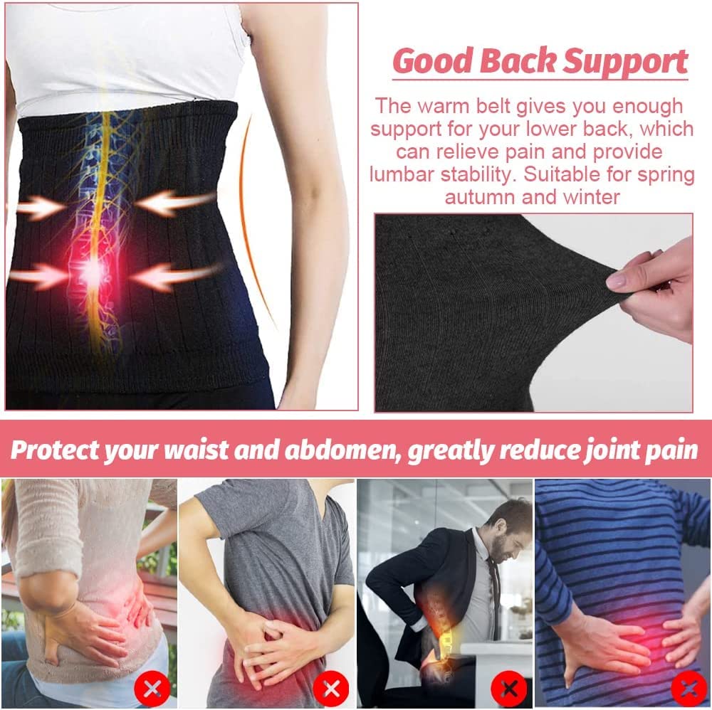Faja Lumbar para Mujer para Invierno, Calentador Lumbar de Lana Suave y Elástico Faja de Calor para Proteger del Frío la Zona Lumbar y del Abdomen Calentador de Cintura para Mujer, Negro