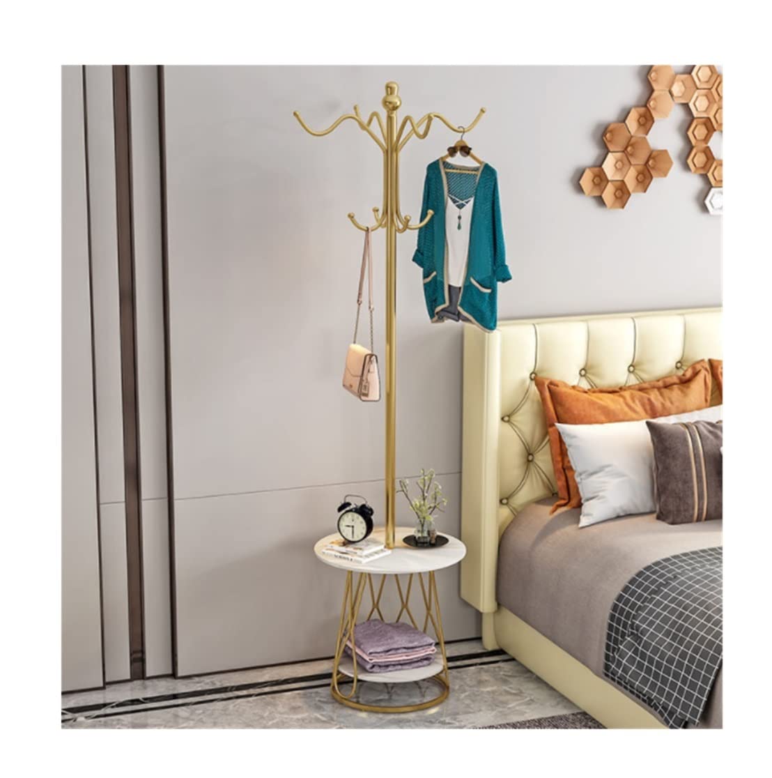 Iwenzhkpa Gold Coat Rack Coat Stand Creative Rack Living Room Home Hanger Marble Bedroom Floor Metal Rackfree Standing Freestanding(Gold)