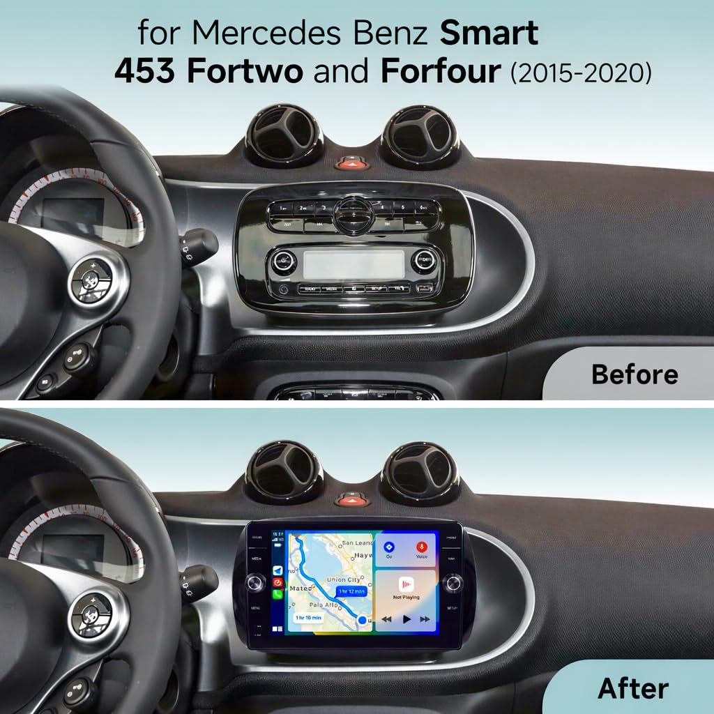 Autoradio per Smart 453 (2015–2020) – Display 9" HD, Android con Apple CarPlay Wireless & Android Auto, 4GB RAM 64GB ROM, CANBUS Incluso, Design OEM con Pomelli Laterali