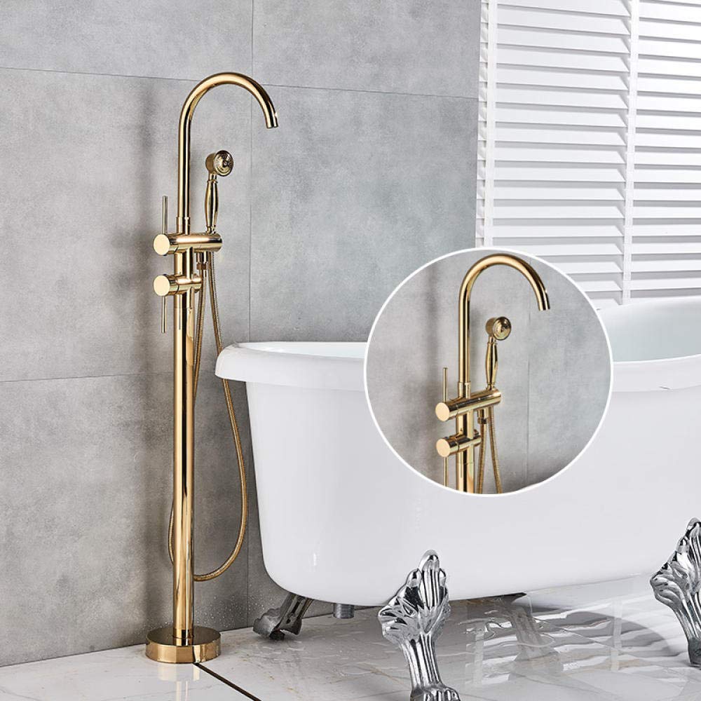 DFGHNBVC Floor Mounted Tub Sink Faucet Gold Single Handle Bathroom Bath Shower Set Standing Bathtub Mixer Tap With Handshower