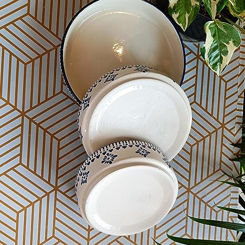 Image of Niyara Stoneware Handmade Ceramic Stylish Premium Serving Bowls /Salad Tray Microwave Dishwasher Safe (Blue jhalar Salad Bowl Set of 3)