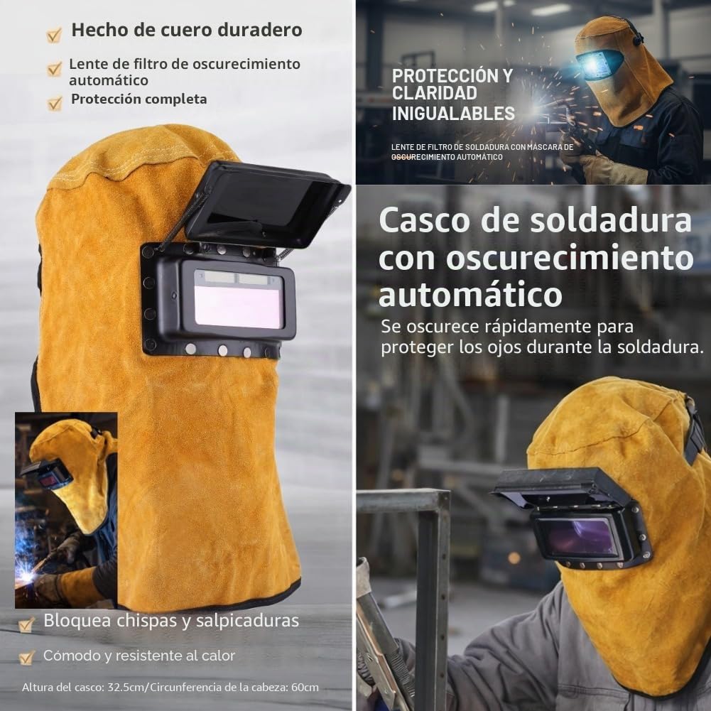 Cubierta de Soldador con Lente de Filtro de oscurecimiento automático, máscara de Cuero Duradera