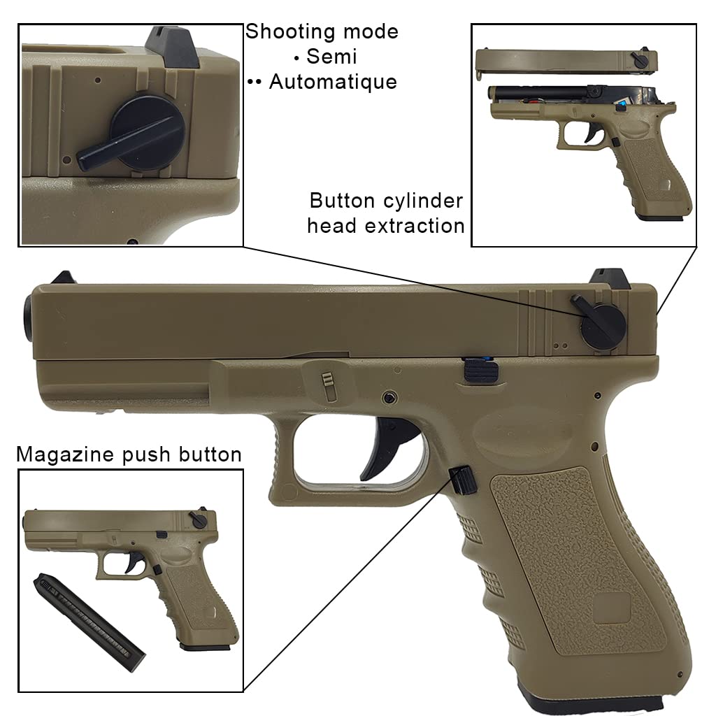 Airsoft Pistolet Électrique AEP / CM030S Automatique/Coup par Coup et Rafale/Tan (Désert) / Plastique ABS et Métal/Puissance 0.5 Joule
