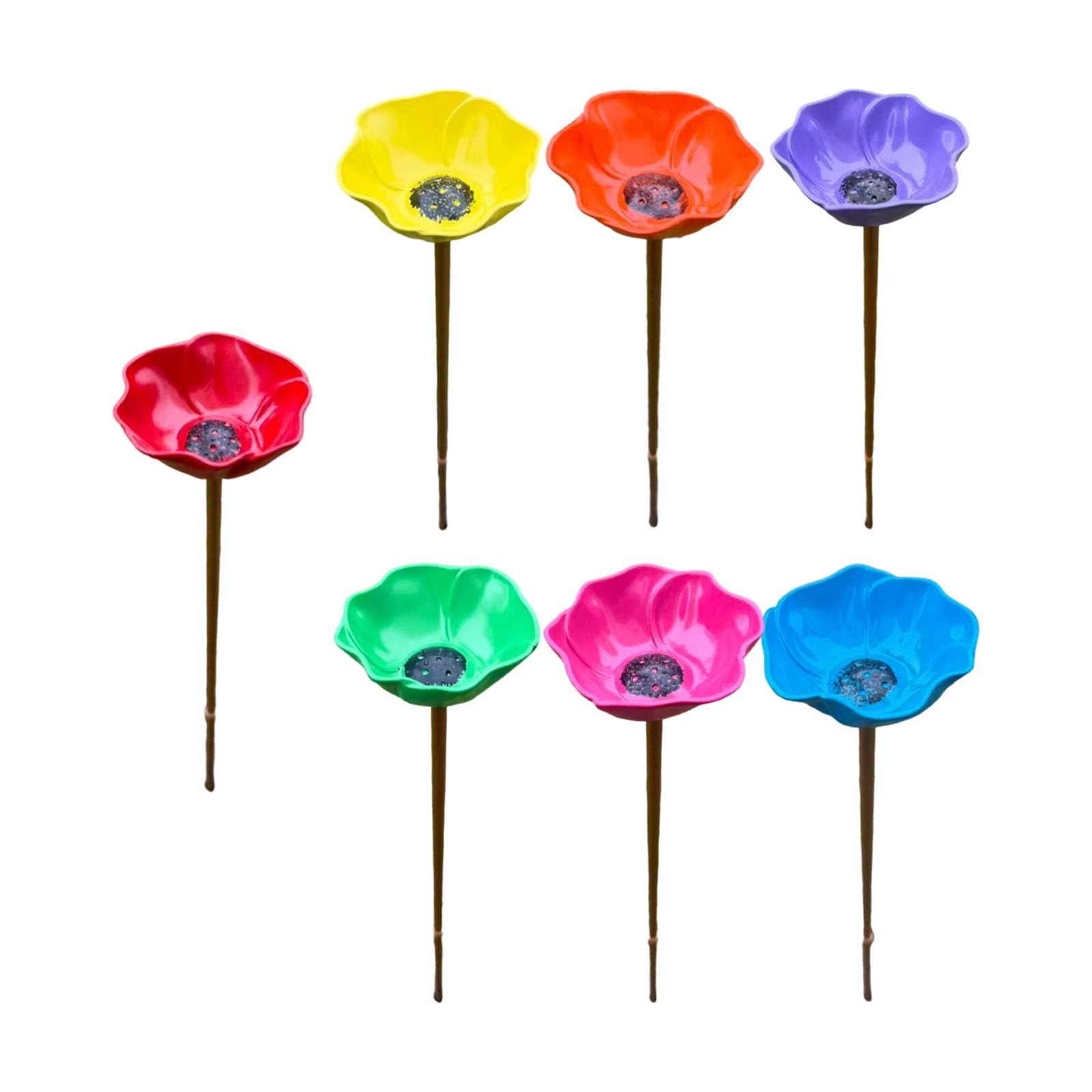 NRGQAXM 7pcs Metal Flower Garden Stakes Bird Bath Bowl, Flower Bird Bath Stakes for Outside Bee Watering Station Hummingbird Watering Station Fountain for Outside Garden Birds Butterflies Yard Art