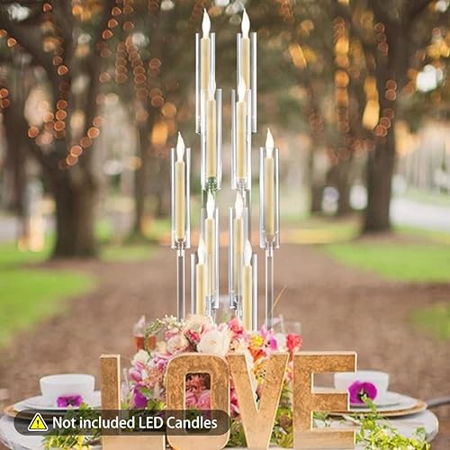 Miniatura 5 de 6 piezas de candelabros de 10 brazos para centros de mesa acrílicos a granel, portavelas transparentes para piso para palillos de velas de boda,