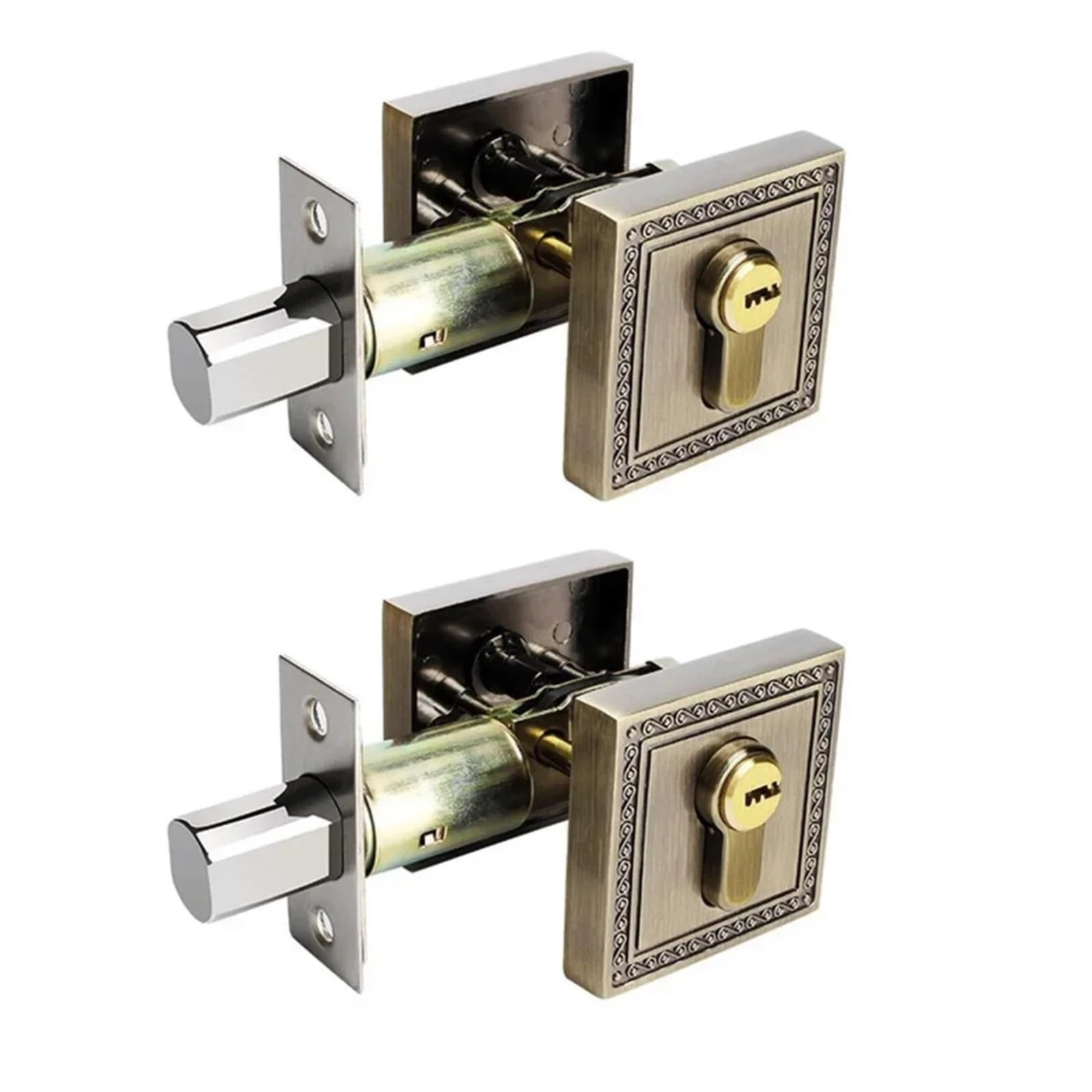 Wtgyxfdhdt Bronze 2Pack Square Door Lock With Dead Bolt For Exterior Or Interior(Bronze)