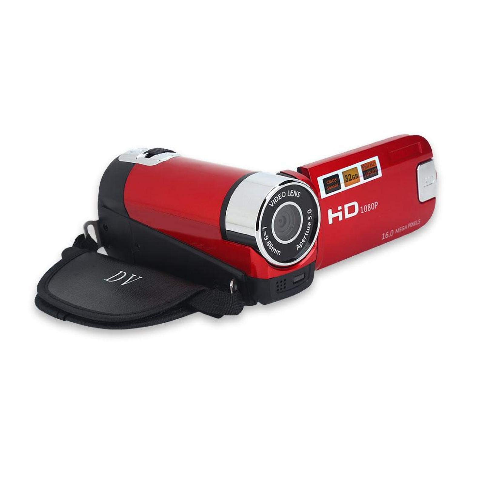 Handheld Video Camcorder 1080P FHD 16x Digitalzoom, Tragbar DV Digital Kamera mit COMS Sensor, Eingebautem Lautsprecher, 270° Drehbildschirm, Videokamera(Rot)