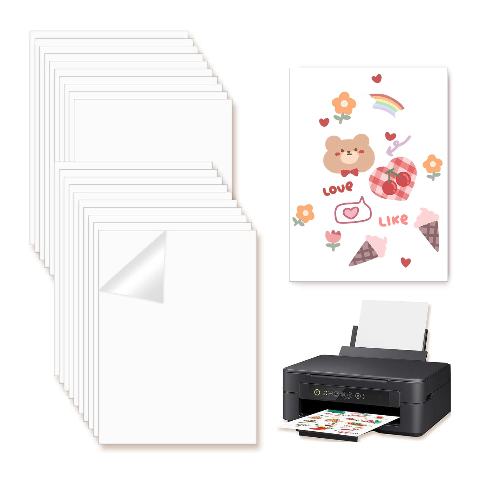 SMYJDMM Transparent Printable Adhesive Film, 20 Sheets Sticker Paper for Printing, Premium Vinyl Sticker Film, Paper for Laser Printers, Inkjet Printers