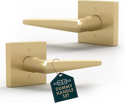 Mega Handles Schein Dummy Door Handles - 2 Pack Heavy Duty Gold Door Handle, Non-Turning Door Handle for Hallway, Closet & French Doors, Single Side, Fits All Standard Doors - Satin Brass