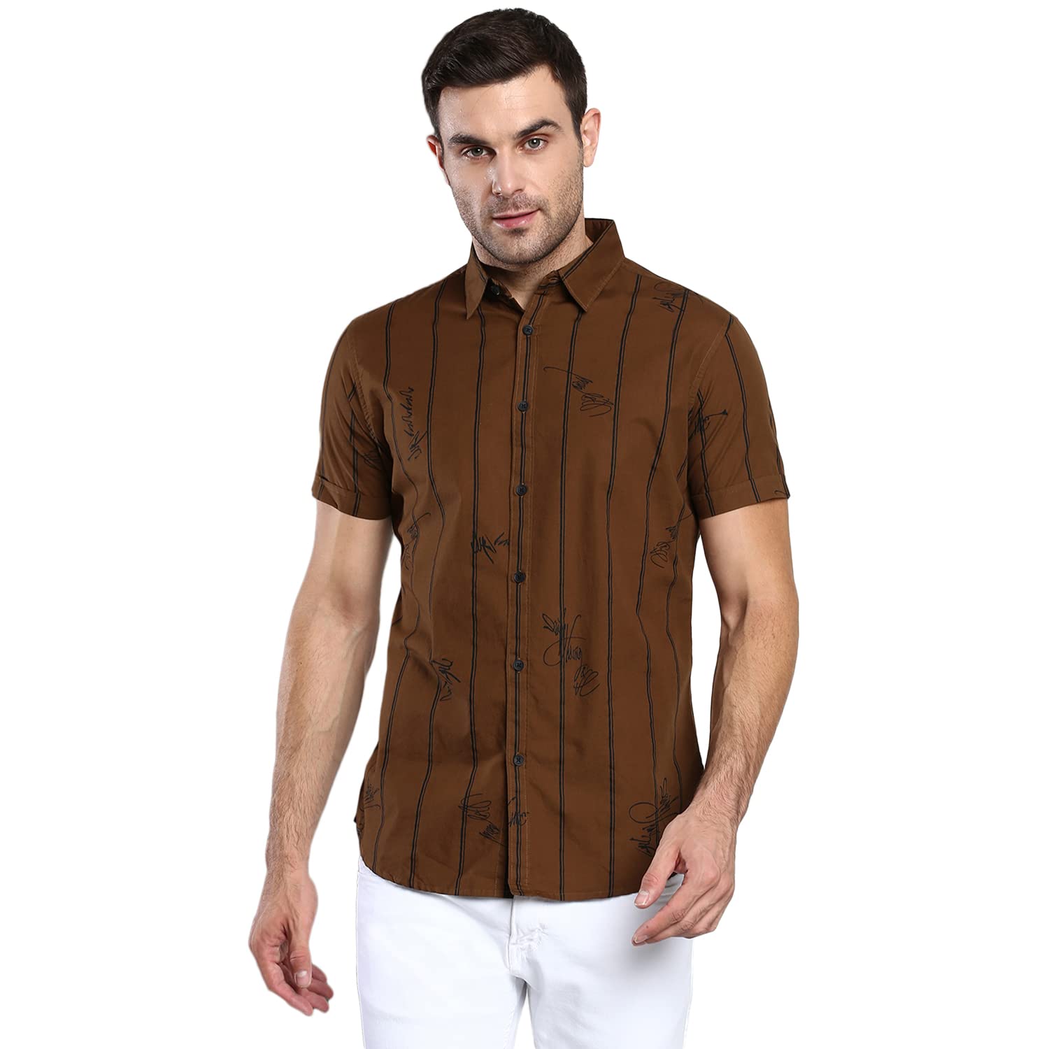Dennis Lingo Men's Striped Slim Fit Cotton Casual Shirt with Spread Collar & Half Sleeves