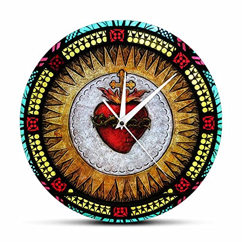 Geek Alerts Relógio de parede silencioso de coração sagrado sem tique-taque, quartzo operado por bat...