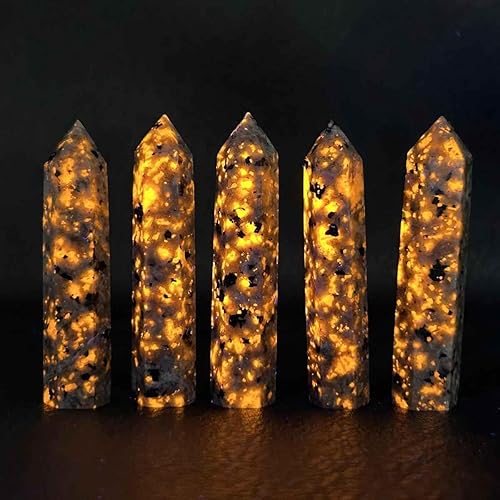 Miniatura 3 de 5 varitas de cristal curativo de cuarzo natural Yooperlita, 6 piedras facetadas de chakra de Reiki, varita de prisma facetada de un solo punto de