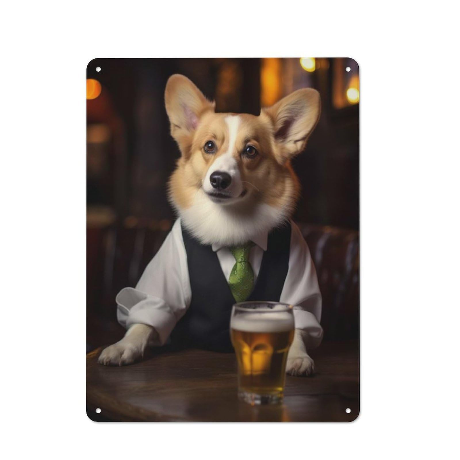 Corgi Dog in The Bar Classic Metal Wall Decor 40x30cm, Metal Wall Plaque for Office, Study, Studio Or Hallway