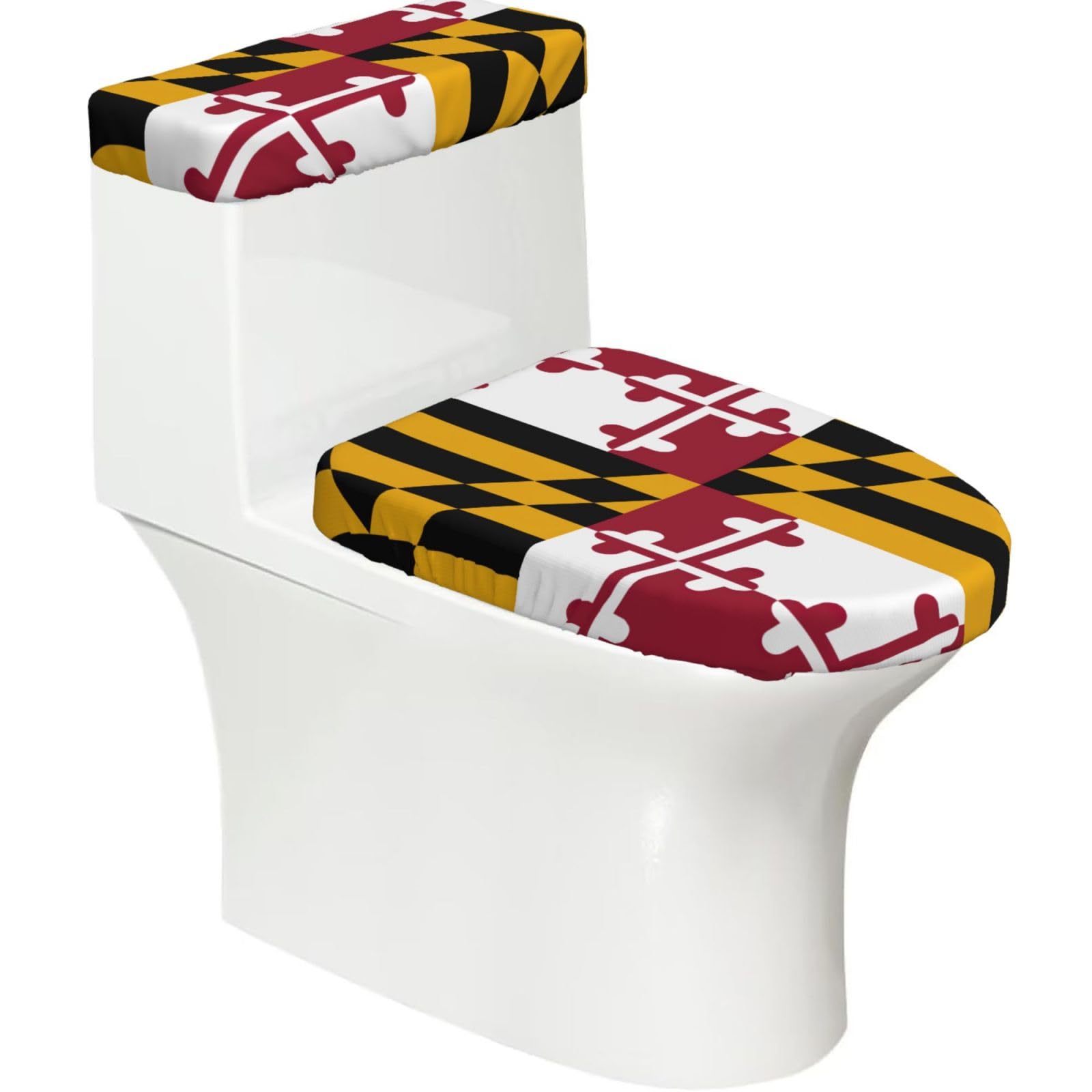 Maryland State Flag Print Bathroom Decor Toilet Lid Cover And Tank Covers, Restroom Accessories Fits Most Round