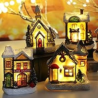 Vista 3 de Ochine Casa con luz de pueblo navideño, decoración navideña con luz LED, material de resina, edificios coleccionables de vacaciones