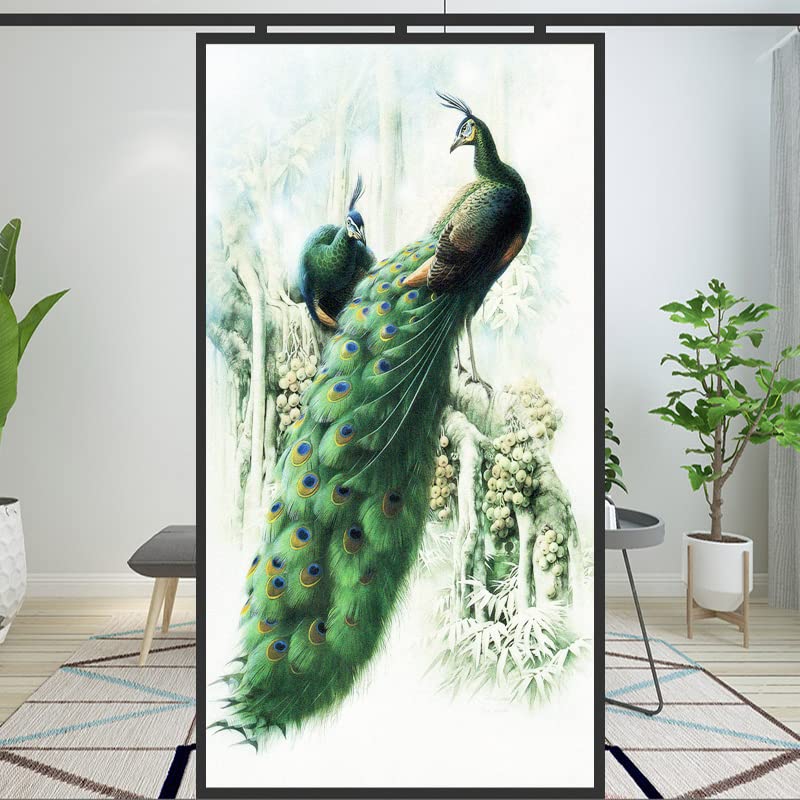 Peacock Series Decorative Privacy Window Film Frosted Glass Window Film Heat Control Glass Sticker for Home Office W16.5 x H32.2(42x82cm)