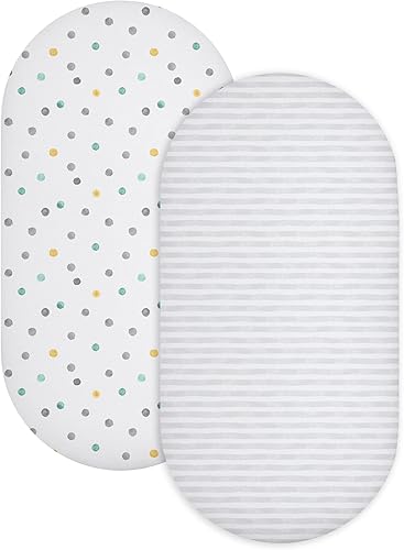 Sábanas de moisés 100 algodón de punto jersey 16 x 32 pulgadas sábana de moisés para colchón estándar de moisés unisex puntos amarillos y rayas