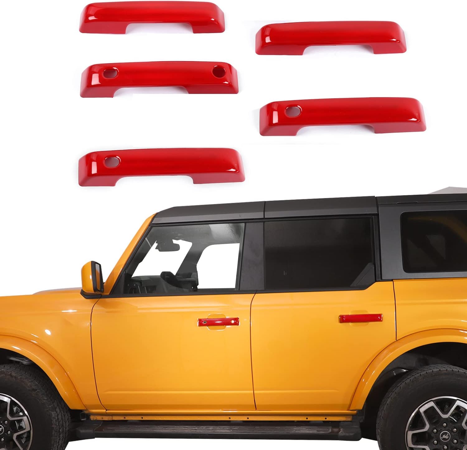 Jeliker Door Handle Inserts Trim Cover Tailgate Handle Cover Compatible with Ford Bronco 2021 2022 2023 - Current Exterior Accessories Red 5 PCS (NOT fit for Bronco Sport Model)