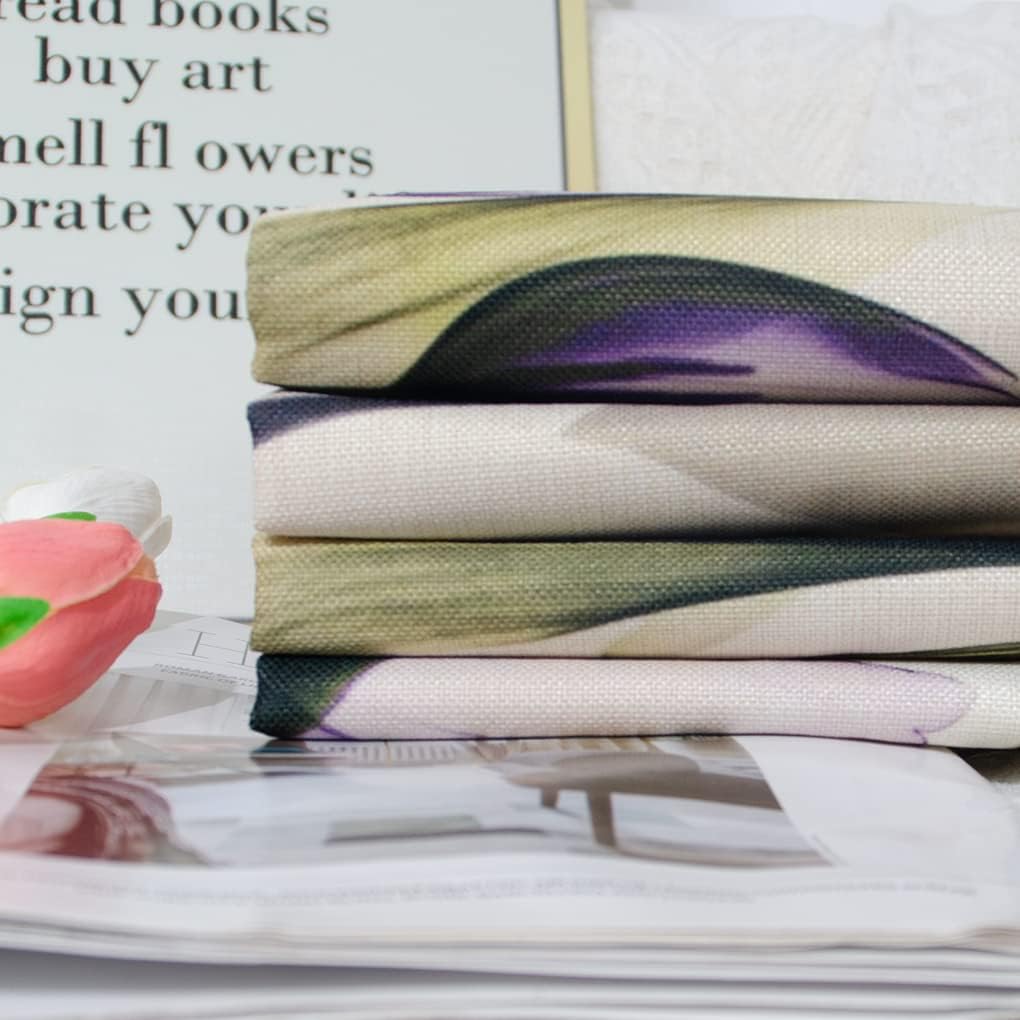 Cushion Cover 50 x 50 cm, Set of 4 Cushion Covers, Purple Tulip Art Flower, Decorative Cushion, Modern Sofa Cushion, Linen Cushion Cover, Decorative Cushion, Aesthetic Couch Cushion for Sofa,