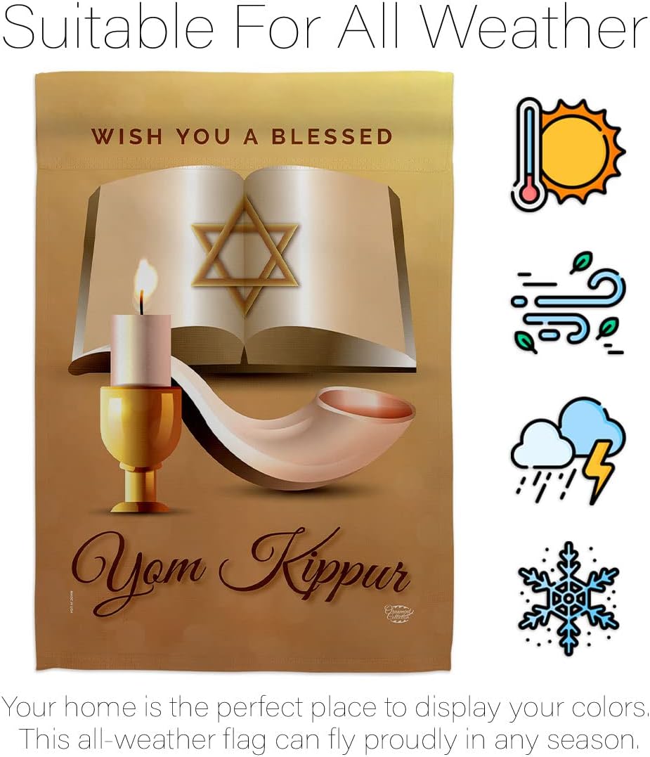 Yom Kipper Blessed Garden Flag Set Wall Holder Religious Kippur The Day of Atonement in Judaism Repentance Prayer House Decoration Banner Small Yard Gift Double-Sided, Made in USA