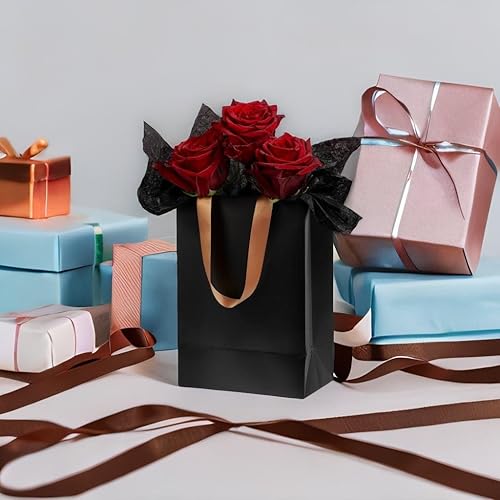 Miniatura 9 de Anavego Juego de 6 bolsas de regalo personalizadas de color negro mate resistente. Bolsas de regalo de 8 x 10 pulgadas de tamaño mediano con papel