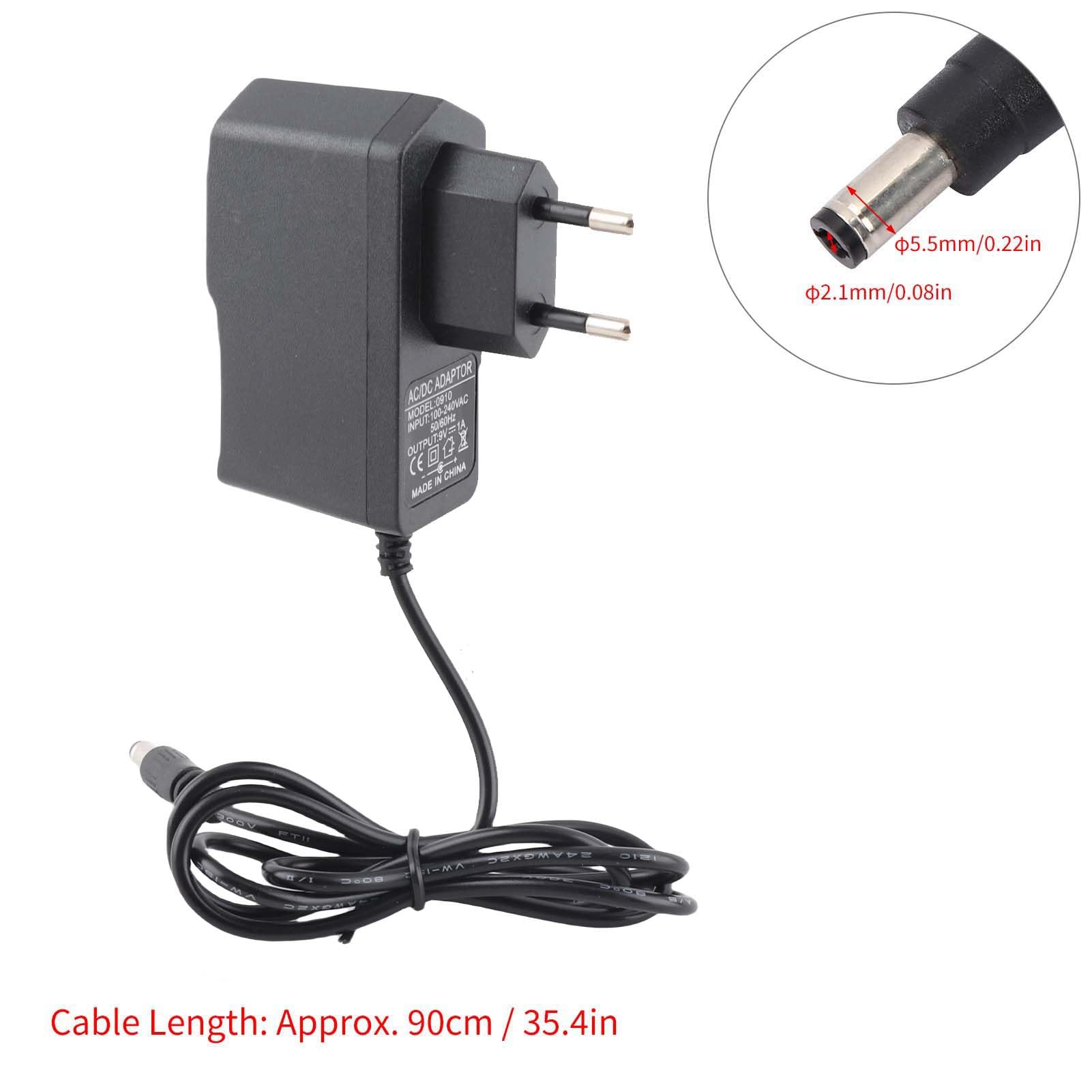 Zasilacz do gitary, zasilacz 9V AC/DC Zasilacz do klawiatury cyfrowej, pianina elektrycznego, gitary elektrycznej, pojedynczego efektora 100-240V (wtyczka EU)