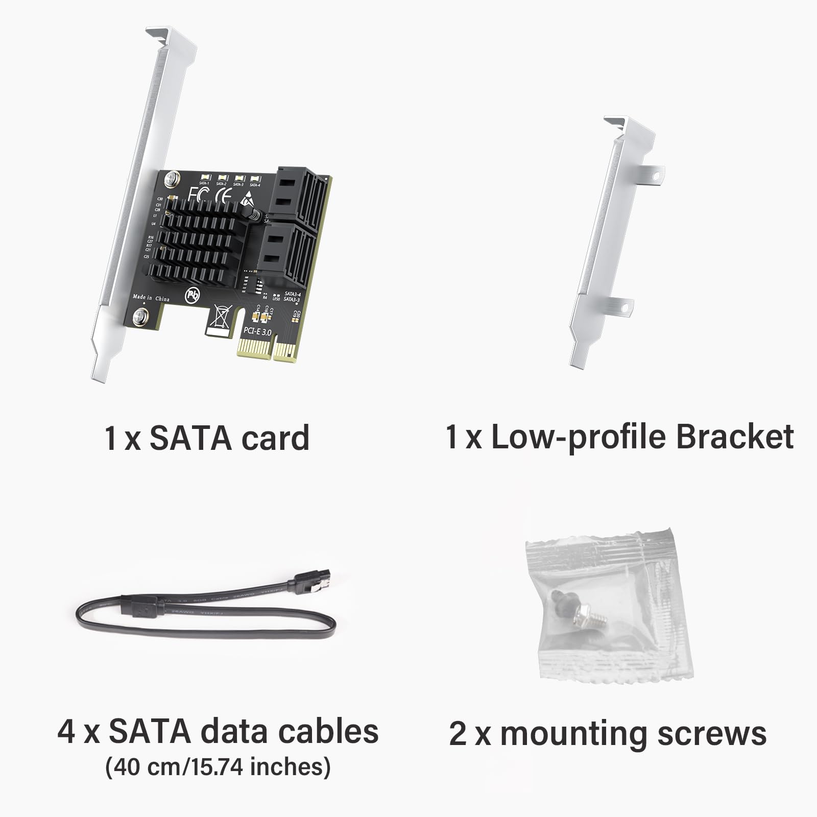 4-portowa karta rozszerzeń PCIe 3.0 na SATA III, adapter ASM1064 Chip 6 Gb/s, obsługuje SSD/HDD, Plug and Play, kompatybilna z Windows/Linux/macOS/NAS (w tym 4 kable SATA)